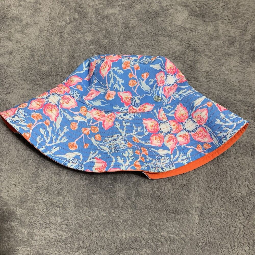 Lilly Pulitzer Reversible Bucket Hat Womens OS Blue Orange‎ Floral 015546